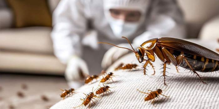 Licensed technician inspecting cockroach harbourage