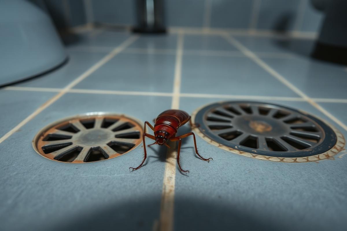 A large American cockroach on a tiled surface