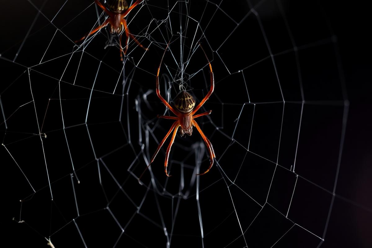 A brown button widow spider on its tangle web
