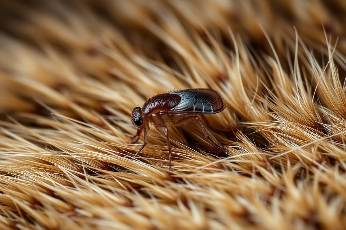 Macro view of a flea on pet fur