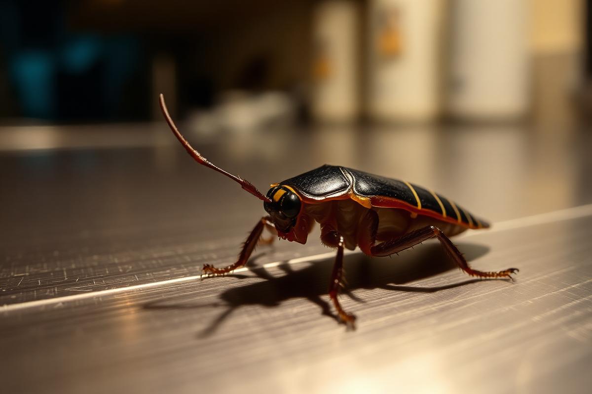 Close-up of a German cockroach on a kitchen surface