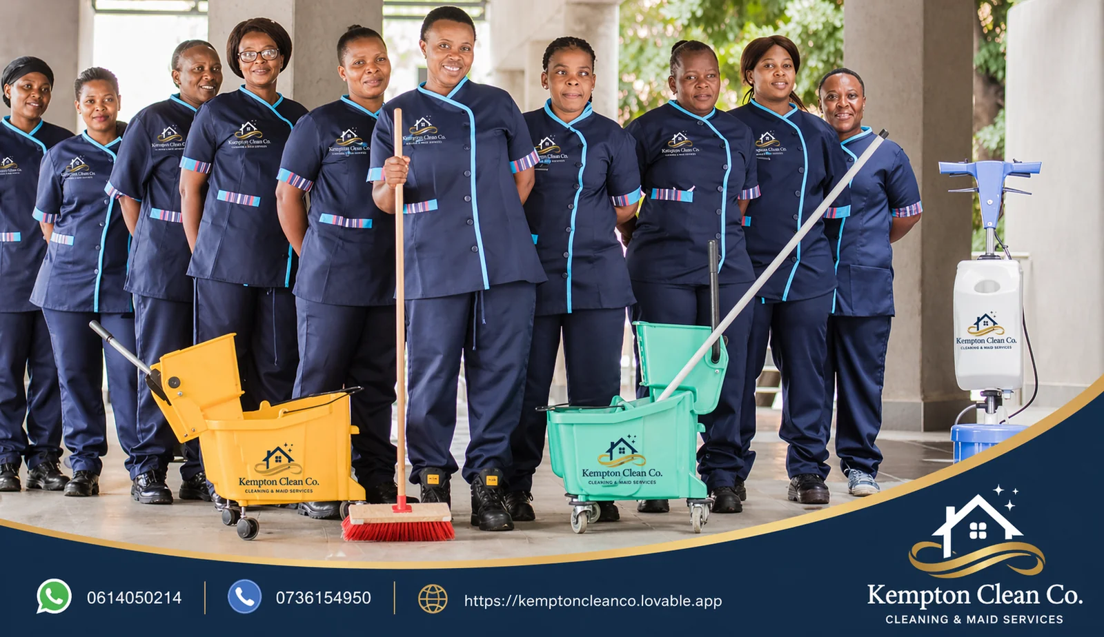 Kempton Clean Co. team of professional maids in branded navy uniforms