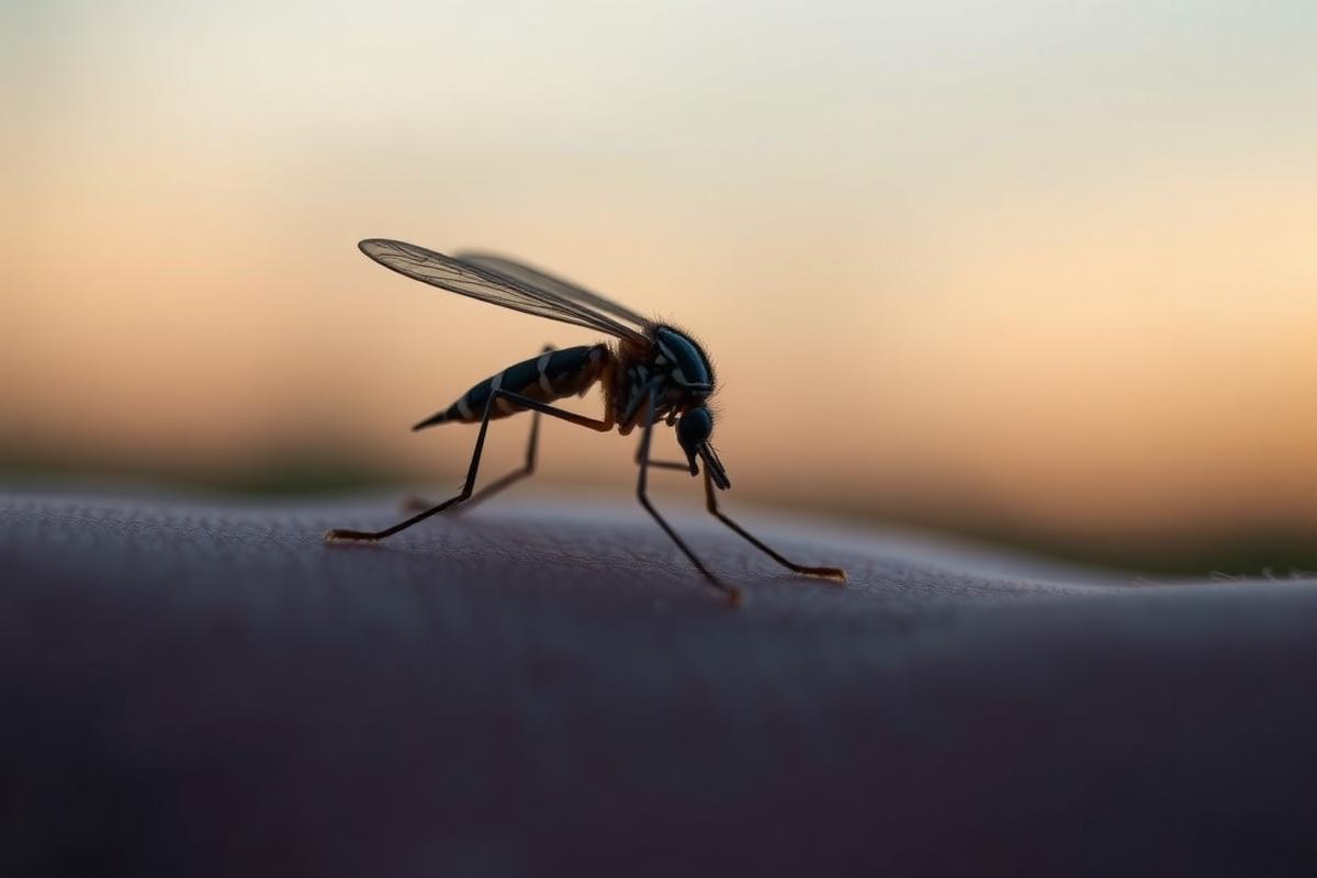 A mosquito feeding on human skin