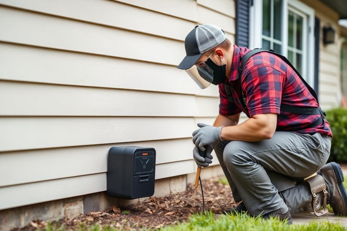 Technician installing a tamper-proof rodent bait station outside a Kempton Park home